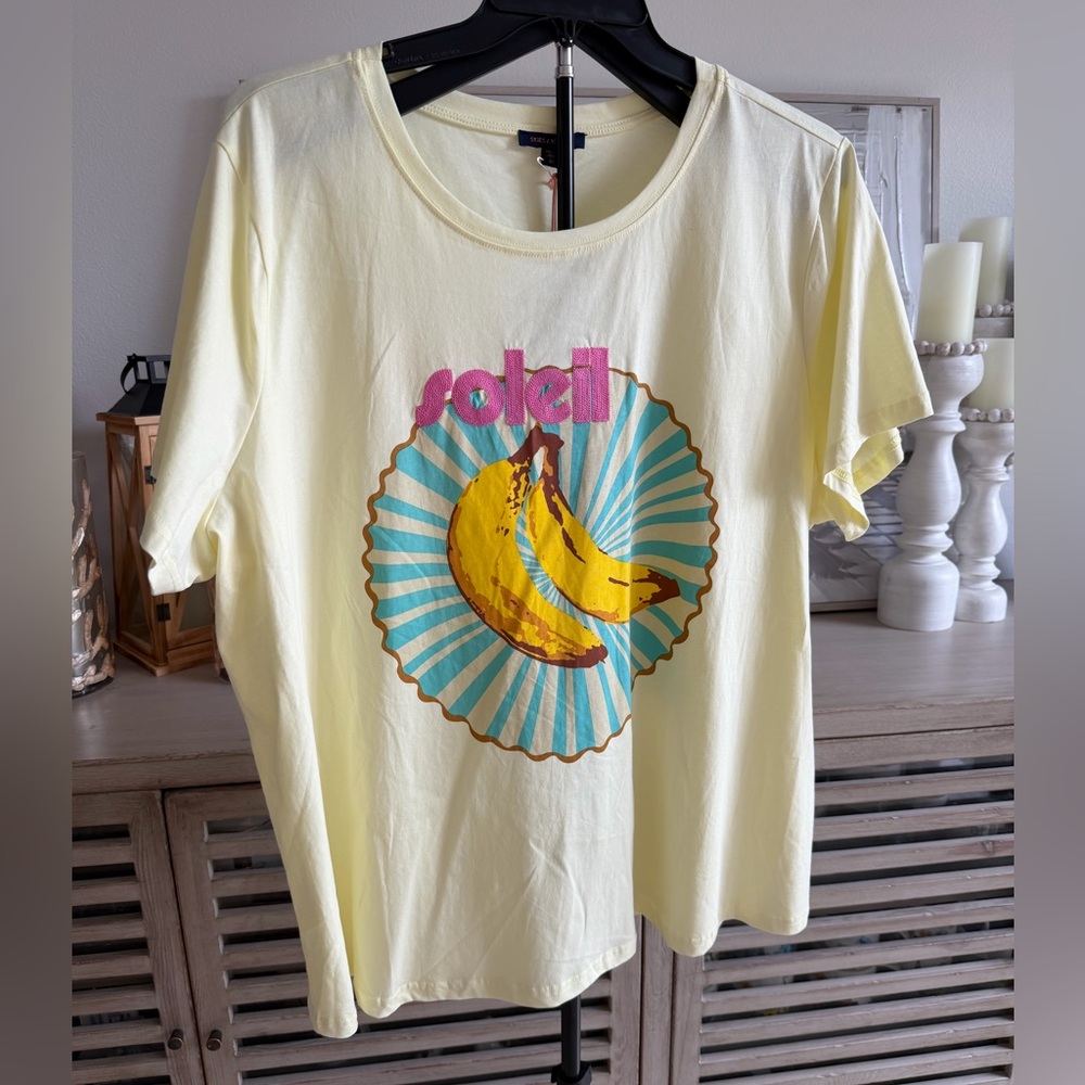 Skies Are Blue Yellow Graphic Tee with Banana Print